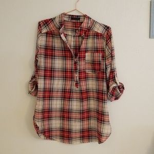 Plaid Red, Black and Cream Blouse